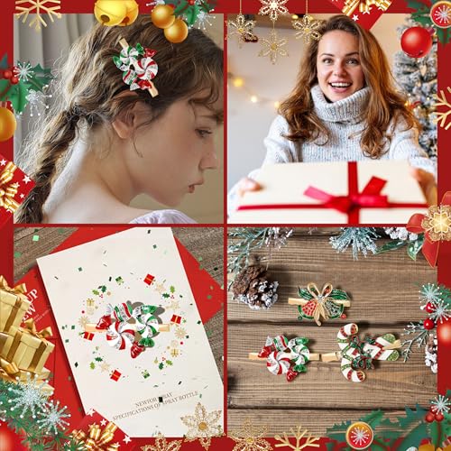 Image of 6 PCS Christmas Hair Clips for Women Sparkly Rhinestone Reindeer Wreath Bell Hairpins Xmas Themed Festive Party Hair Accessory Gifts (Christmas)