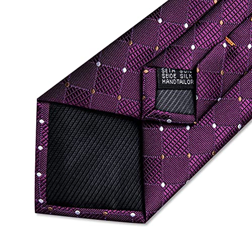 Image of DiBanGu Plaid Ties for Men Silk Checkered Necktie and Pocket Square Cufflinks Tie Clip Set with Gift Box for Wedding Business
