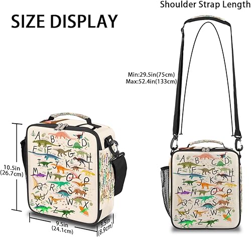 Miniatura 4 de Insulated Lunch Box for Boys Girls, Reusable Lunch Bags with Adjustable Shoulder Strap and Water Bottle Holder for Kids Adult, Alphabets With