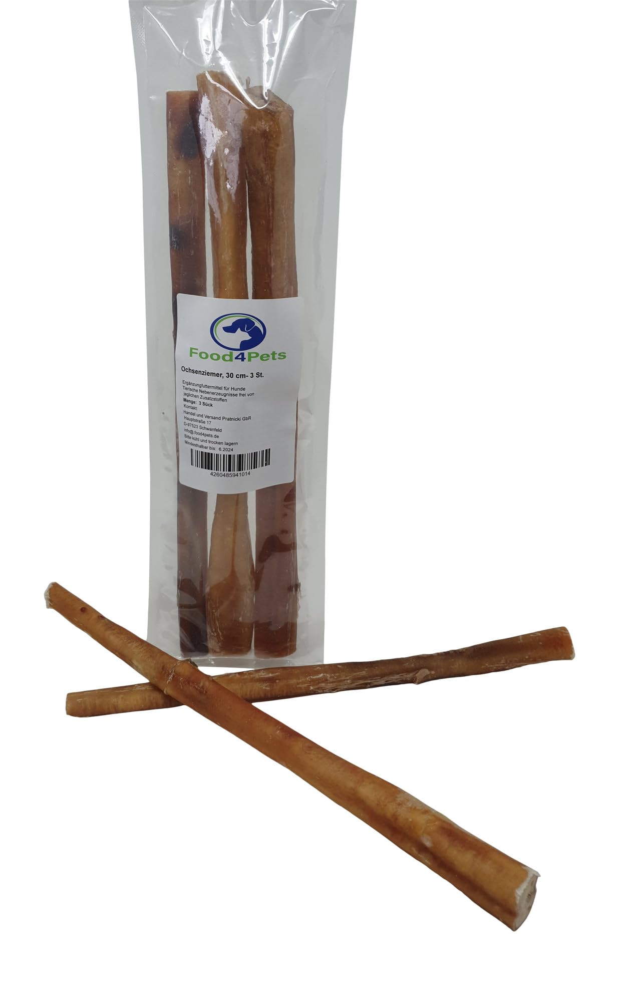 Ochsenziemer lang 3×30 cm – Hundeleckerli 150 g, zur Zahnpflege & Kaubeschäftigung, beliebter Kausnack für Hunde (Packung mit 2)