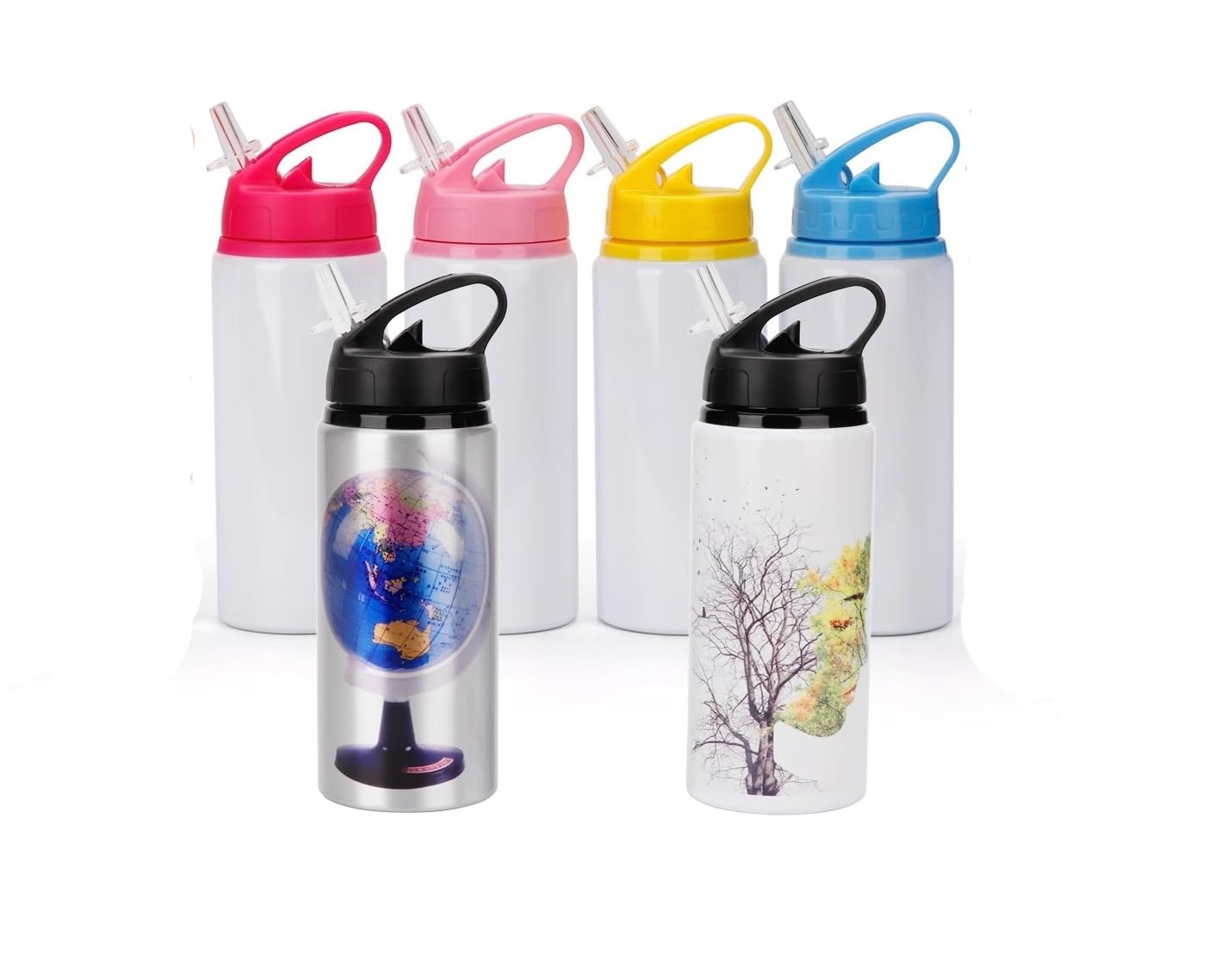 10 Confezione da 20oz/600ml Borraccia in alluminio bianca vuota per sublimazione, per sport, portatile, ideale per viaggi all'aperto, ciclismo, con tappo color laptop per stampa termica fai da te'