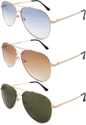 Miniatura 1 de SOPHILY Paquete de 3 lentes de sol bifocales de lectura para mujeres y hombres, lentes de sol de aviador, lentes degradados, UV400 +2.50