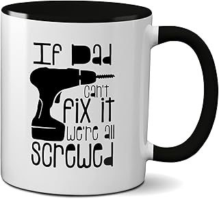 'If Dad Can't Fix It' kubek - zabawny tata dowcip cytat narzędzia nowość prezent pomysł na prezent herbata kawa wytrzymały uchwyt powlekany dino zmywarka / mikrofalówka nadaje się do sublimacji ceramiczny (czarny uchwyt)