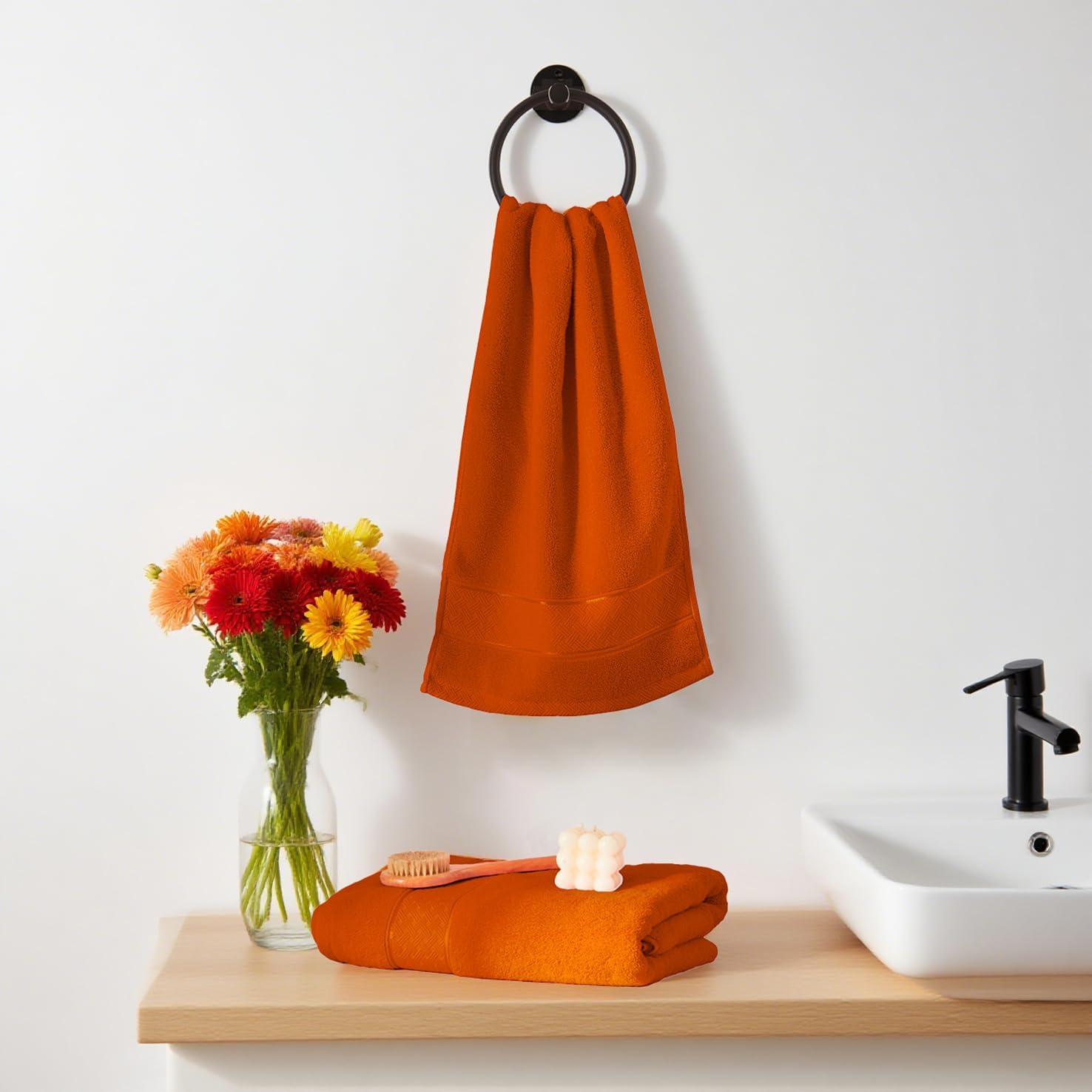 COZYART Orange Bath Towel Set 6 Piece, 2 Bath Towels 2 Hand Towels 2 Washcloths, Luxury 100% Turkish Cotton 650GSM Hotel Quality, Soft, Absorbent, Towel Sets for Bathroom - Image 6
