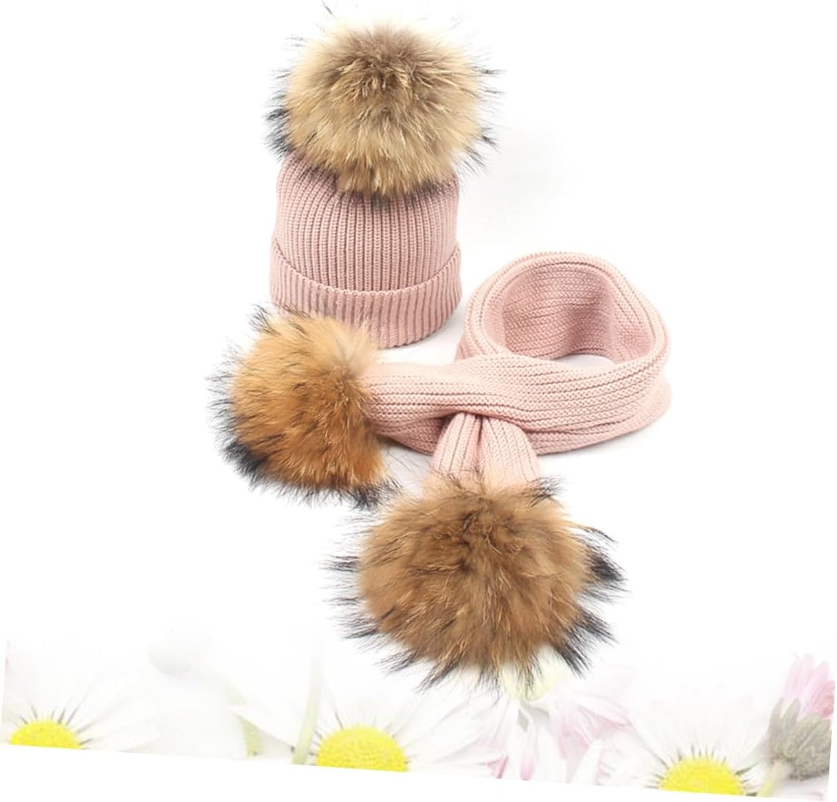 2Pcs Hat and Scarf Set Soft Warm Pink Scorpion Hair Ball Design for Boys and Thickened Knit Winter Accessory for Outdoor Activities and Sports