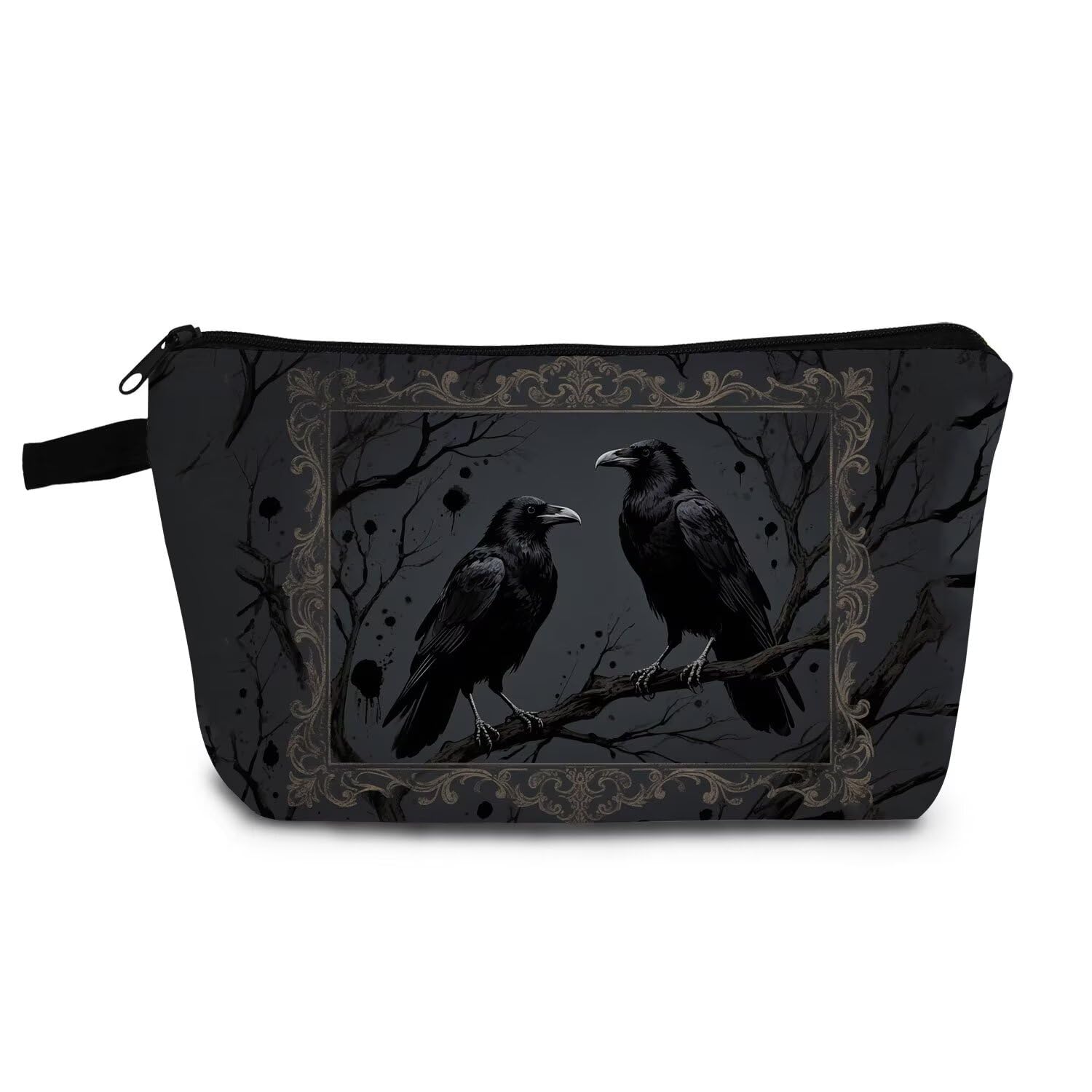 Gothic Style Cosmetic Bag Small Makeup Organizer Pouch with Zipper Crow Toiletry Makeup Bag Presents for Women Friends