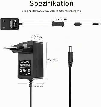 12V DC Power Supply AC/DC 12-Volt 2A Adapter 1.8 m Power Cable with Switch