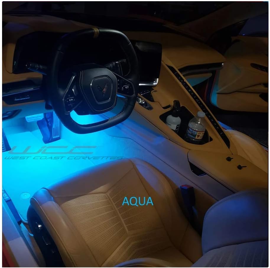 C8 Corvette Footwell LED Interior Lighting Kit for 2020-2026 Stingray, Z51 Corvettes (Aqua Super Bright)