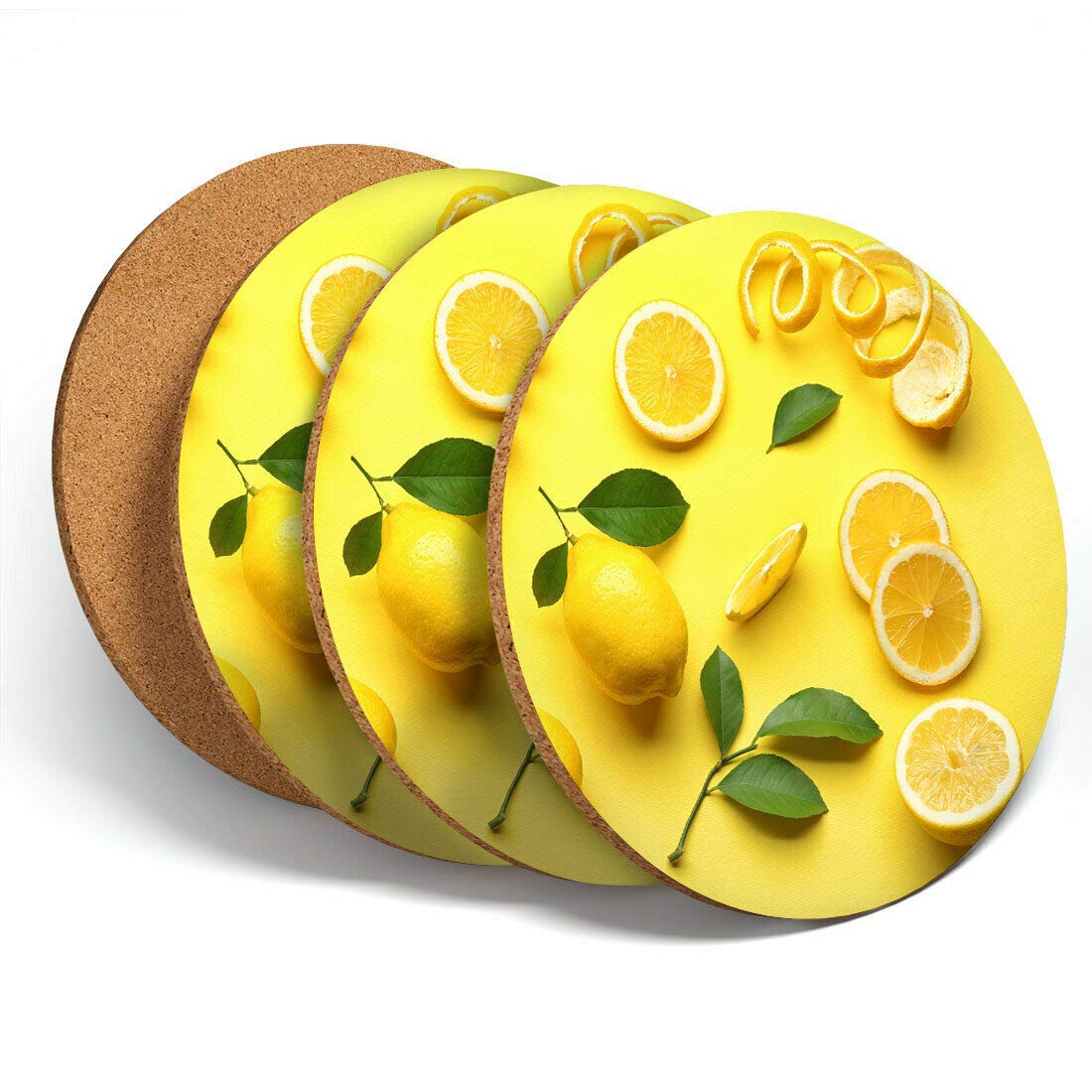 4 Set - Yellow Lemon Zest Fruit Coasters - Kitchen Drinks Coaster #3908