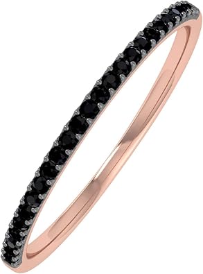 0.08 Carat ctw 10K Gold Round Black Diamond Ladies Dainty Anniversary Wedding Stackable Ring