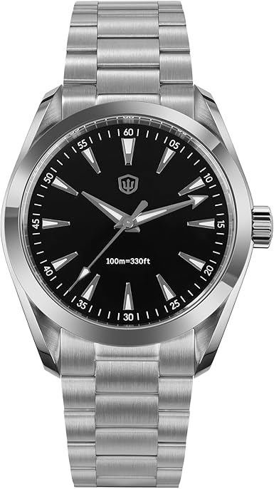 watchdives VH31 Quartz horloge, WD0006 roestvrij stalen polshorloge 38 mm gebogen saffierglas luxe horloges 100M waterdicht, Wd0006 Emaille Zwart, armband