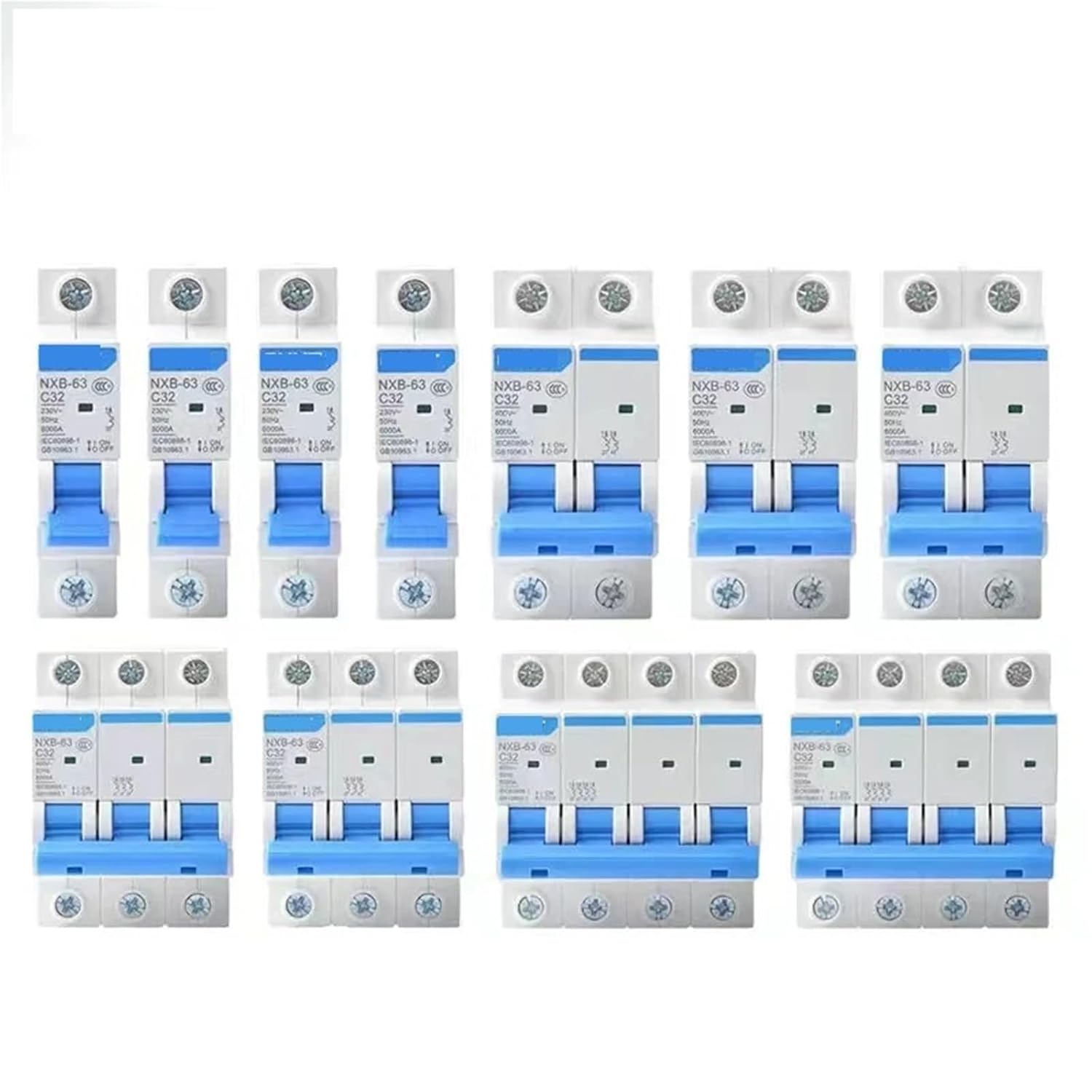 NXB-63 Circuit Breaker 2P 3P 4P AC 230/400V DIN Rail Mounting Air Switch 1Pcs(2,1A)