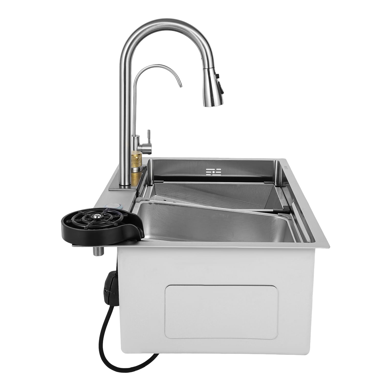 Fregadero de cocina rectangular de acero inoxidable, juego de fregadero de cocina con grifo extraíble, para cocinas, lavaderos, laboratorios, cafeterías, 68 x 45 x 21 cm