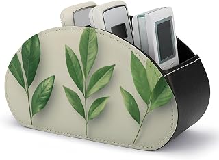 Three Olive Leaves Minimal Remote Control Holder with 5 Compartments Leather TV Remote Caddy Remote Storage Box Desktop Organizer for Pen/TV Remotes/Media Controllers/Office Supplies