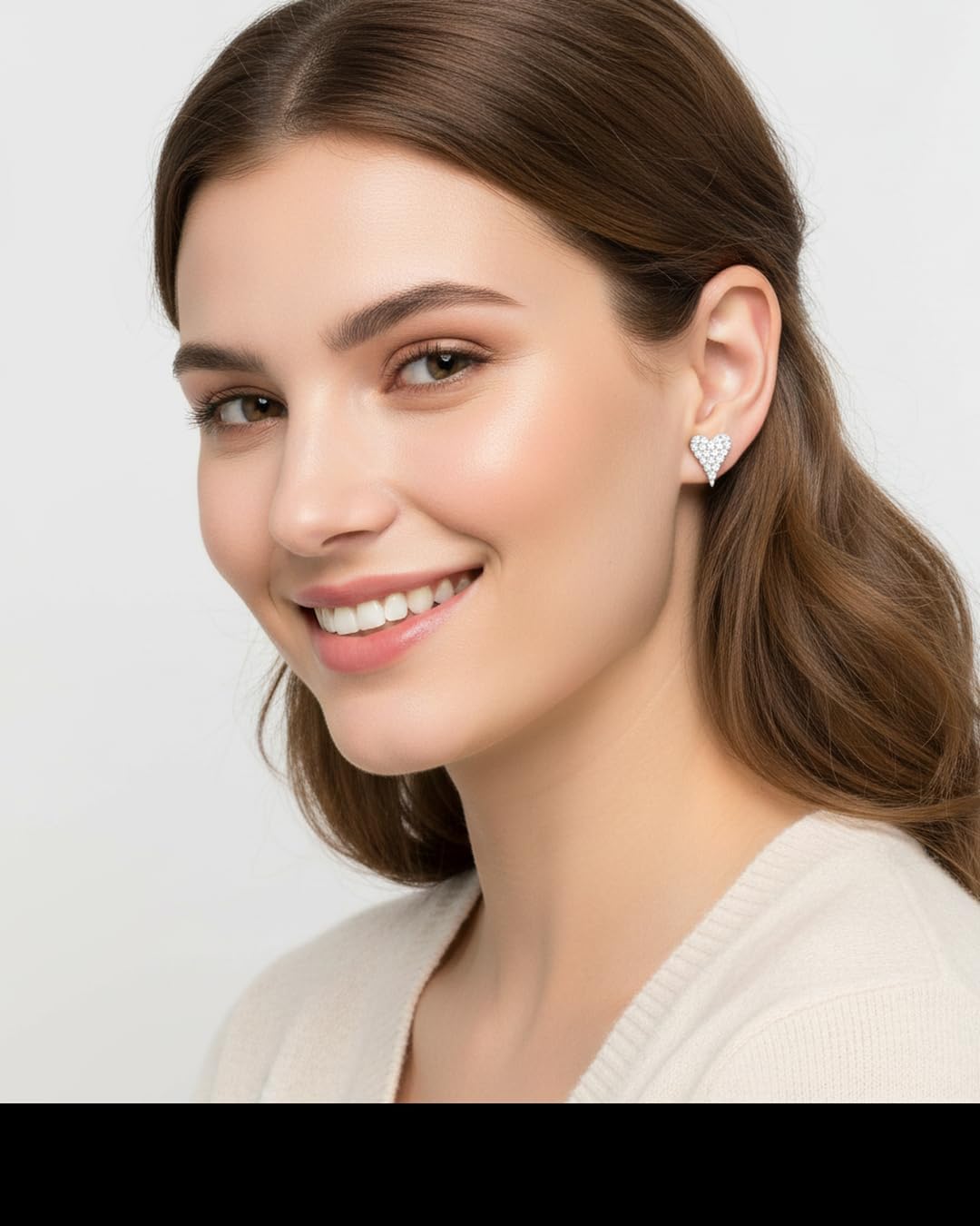 DISENO 10K White Gold Heart Diamond Stud Earrings for Women – 1/6 Ct Natural Diamonds (F-G Color, SI1-SI2 Clarity) Fine Jewelry Gift for Birthdays, Weddings, Valentine's Day