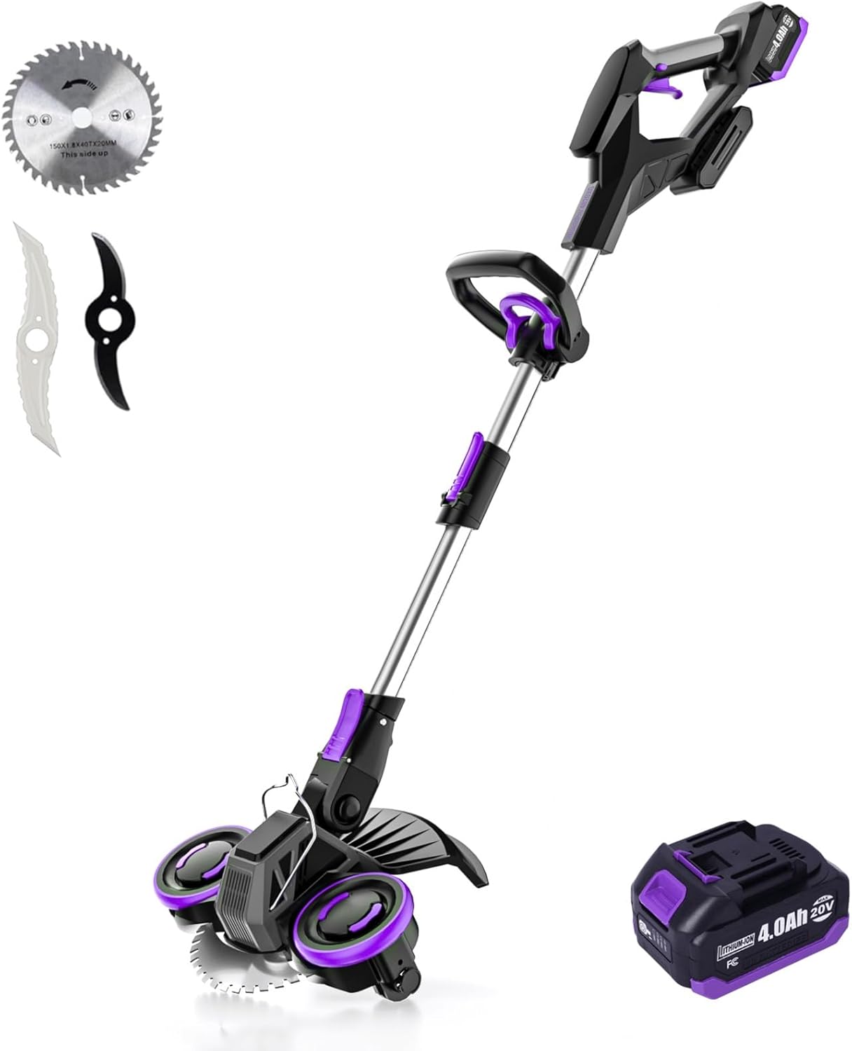 Weed Wacker Cordless, GearBrushless™, 3-in-1 Edger/Mower/Trimmer with Blade, 20V Battery Powered, 60 Min Runtime (One 4.0Ah Battery)