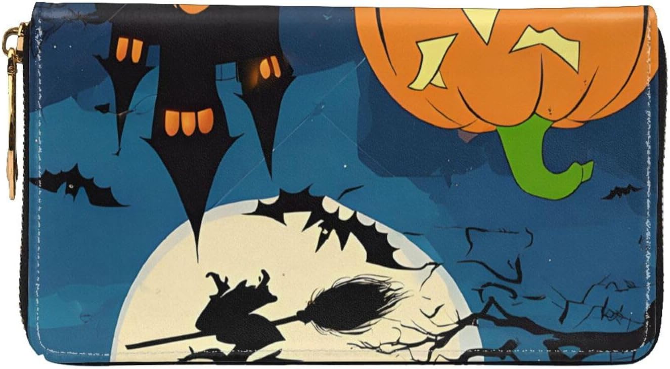 (Pumpkin Halloween) Print Women's Long Wallet Clutch with Zipper Multiple Card Slots Coin Pocket Elegant Ladies Purse