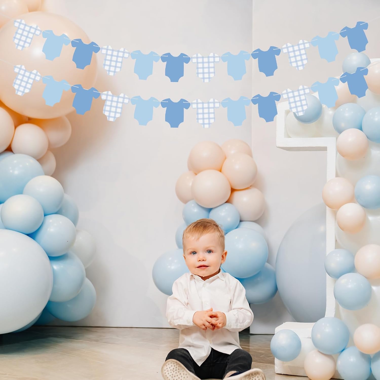 Weysat 2 Pcs Baby Clothes Banner Baby Boys Girls Shower Decorations Blue Bodysuit Clothesline Banner Gender Reveal Birthday Neutral Party Outfit Paper Decor Supplies