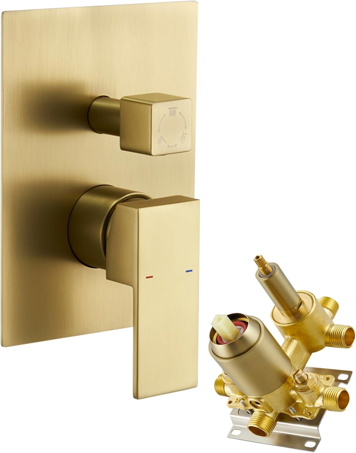 Wall Mount Shower Pressure Balance Mixer Valve,3 Function Shower Solid Brass Valves Trim Kit,Bathroom Shower Faucet Replacement Valve With Handle,Shower Bathtub Faucets System With Knob,Brushed Gold