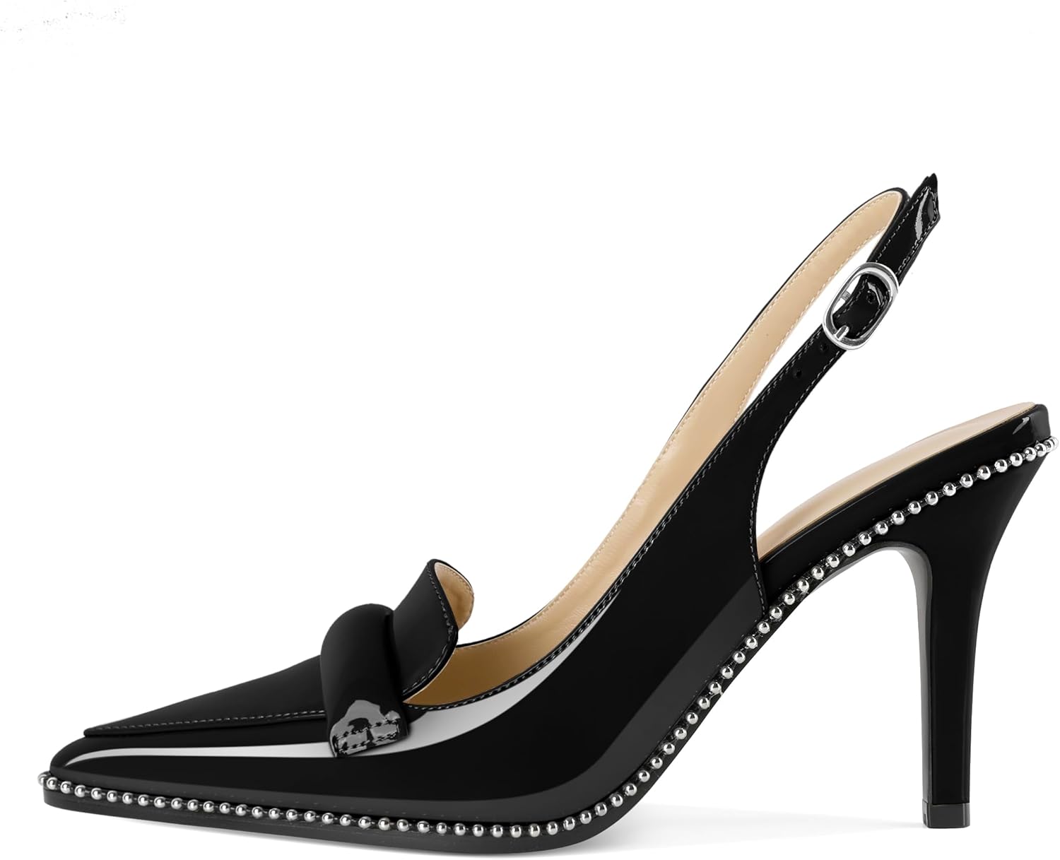 Esvowido Slingback Heels for Women Stilettos Beaded Pointed Toe Shoes Slip On Loafers Pumps High Heel Shoes for Women