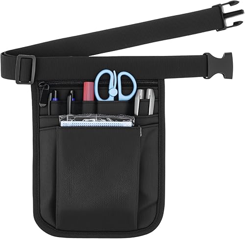 Miniatura 9 de QWORK Cinturón organizador médico, bolsa de almacenamiento para enfermeras, bolsa de cintura para tijeras médicas, kit de herramientas (negro, 10 x