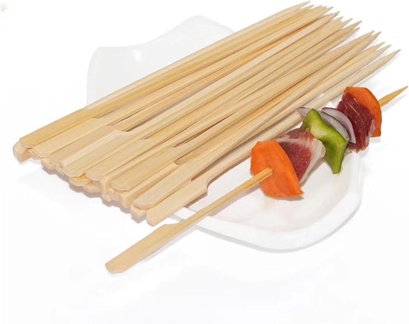 BBQ 100Pcs Sticks Barbecue Tools Natural BBQ Skewers Camping Party for Kabob Fruit Cocktail Party BBQ Tools Accessories(9cm)