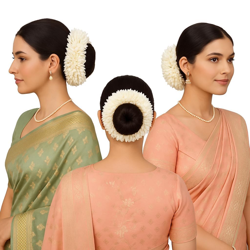 Mogra Gajra for Hair Bun | Artificial Flower Juda Band for Women, South Indian Bridal & Dance Accessory | Reusable Cloth Floral Girl Accessory