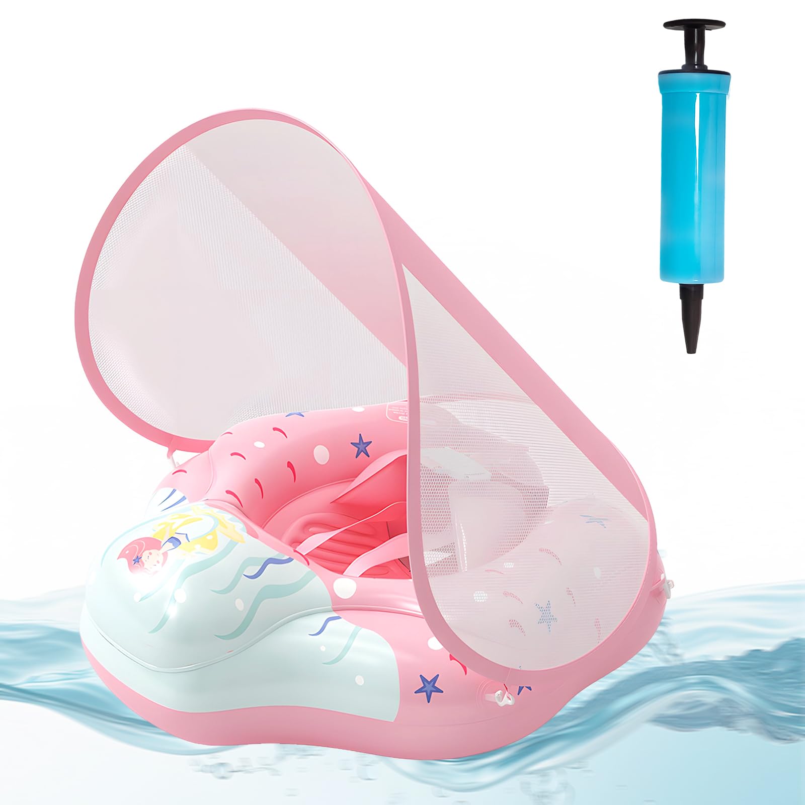 ACTOYS Salvagente Bambini Neonato, Salvagente Neonato con Parasole, Salvagente Neonato, Salvagente Gonfiabile per Bambini, Salvagente Neonato in Piscina, Vasca da Bagno
