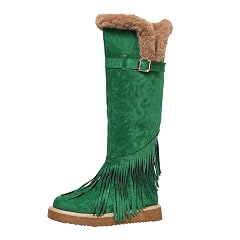 Womens Winter Knee High Tall Snow Boots Fashion Buckle Fringe Warm Faux Fur Wide Calf Outdoor Booties