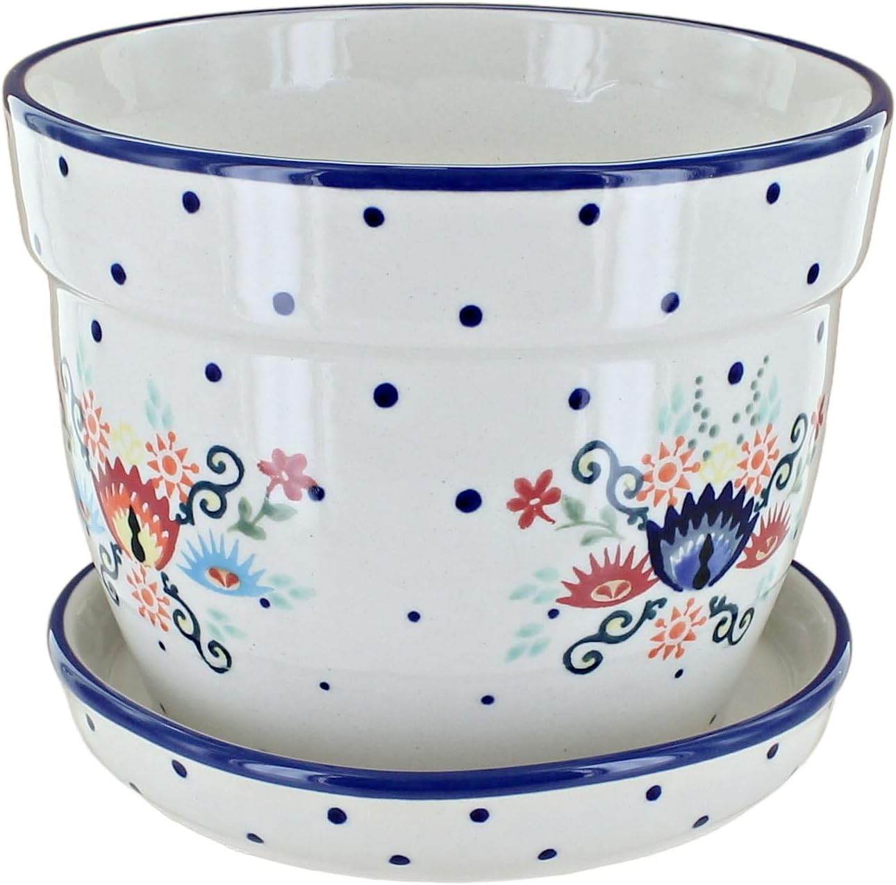 Blue Rose Polish Pottery - Blue Susanna Large Flower Pot - 5"x 5" - Ceramic Flower Pot, for Indoor or Outdoor Garden Décor