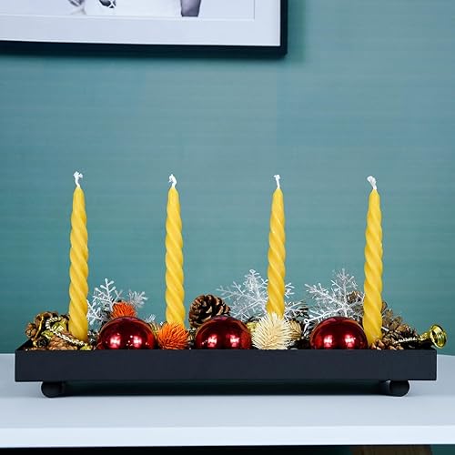 Miniatura 7 de TELOSMA Bandeja portavelas de 4 asientos, soporte de velas de hierro negro mate para velas cónicas  Bandeja decorativa de mesa de comedor de fiesta,