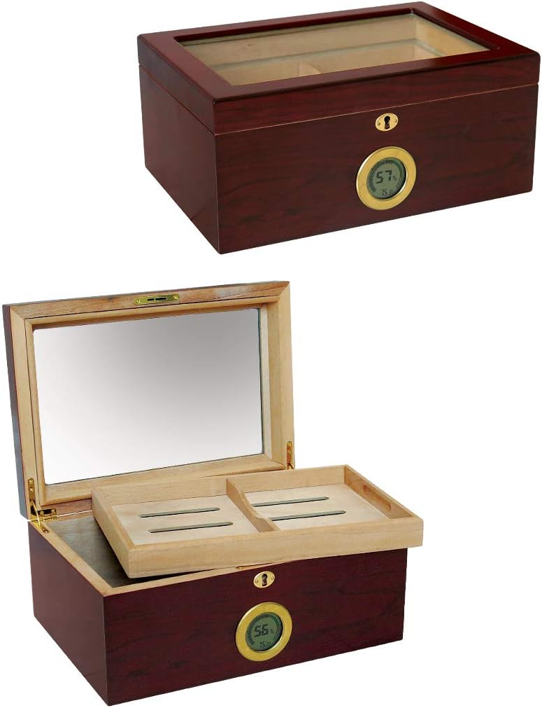 Prestige Import Group 100 Ct. Humidor w/ Glass Top & External Digital Hygrometer