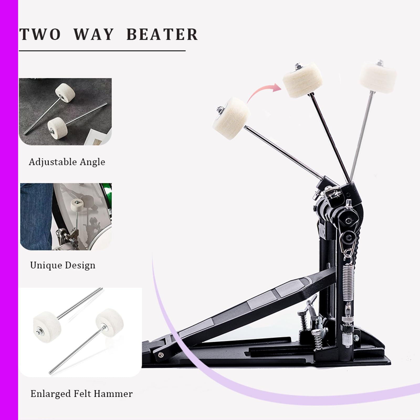 Doppio Pedale Batteria, Doppio Pedale con Doppia Catena, Doppio Pedale, Accessori per Percussioni Professionali (V-FK15)