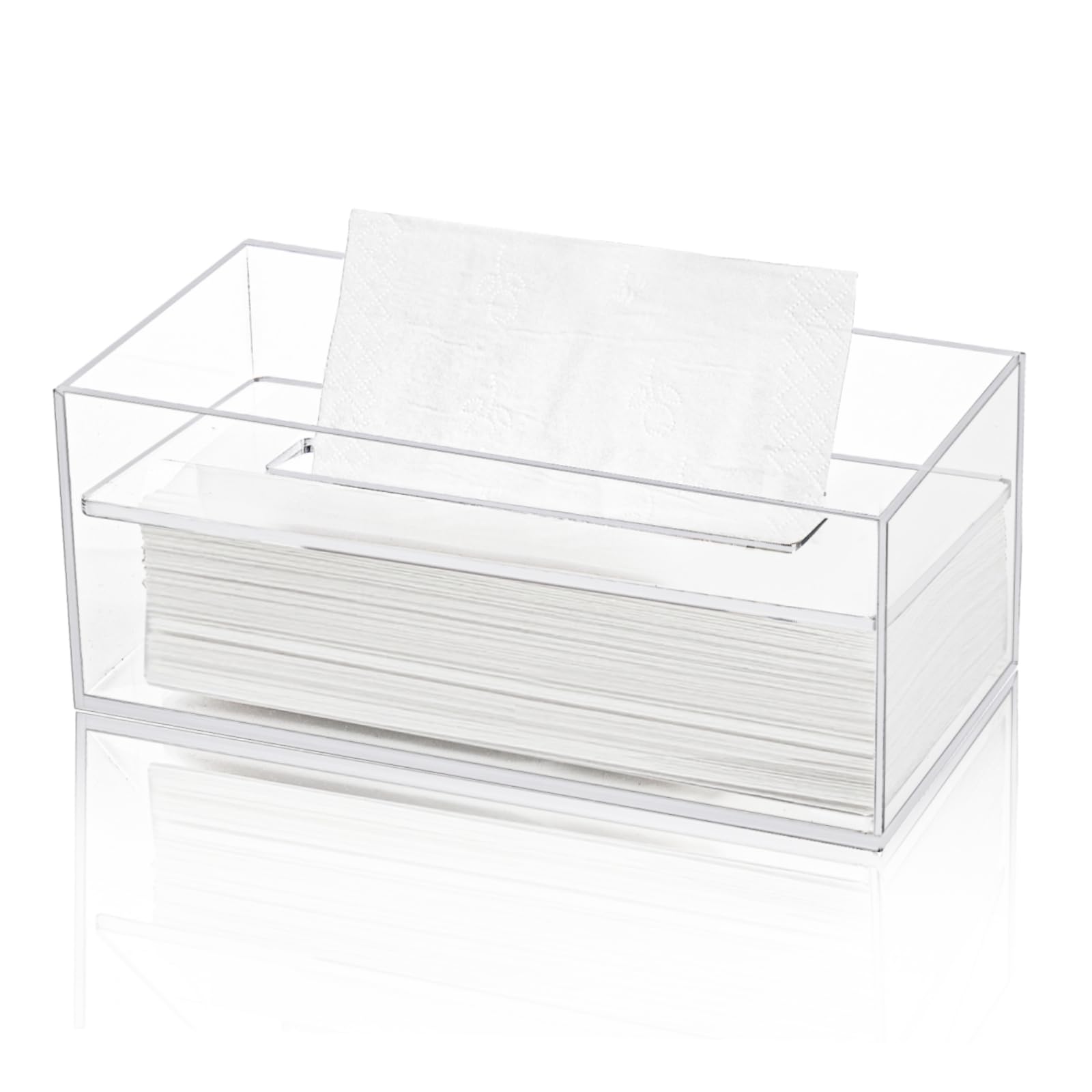 Dicunoy Clear Tissue Box Holder, Rectangular Facial Paper Holder with Removable Cover, Acrylic Napkin Dispenser for Vanity Counter, Dresser, Office, Bathroom, 25x12x10cm