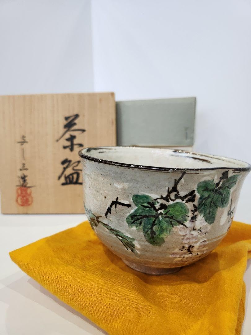 Y798-5 茶道具 暦手 浅見与し三造 ぶどう絵 抹茶碗 共箱 ま Y798-5 茶道具 暦手 浅見与し三造 ぶどう絵 抹茶碗 共箱