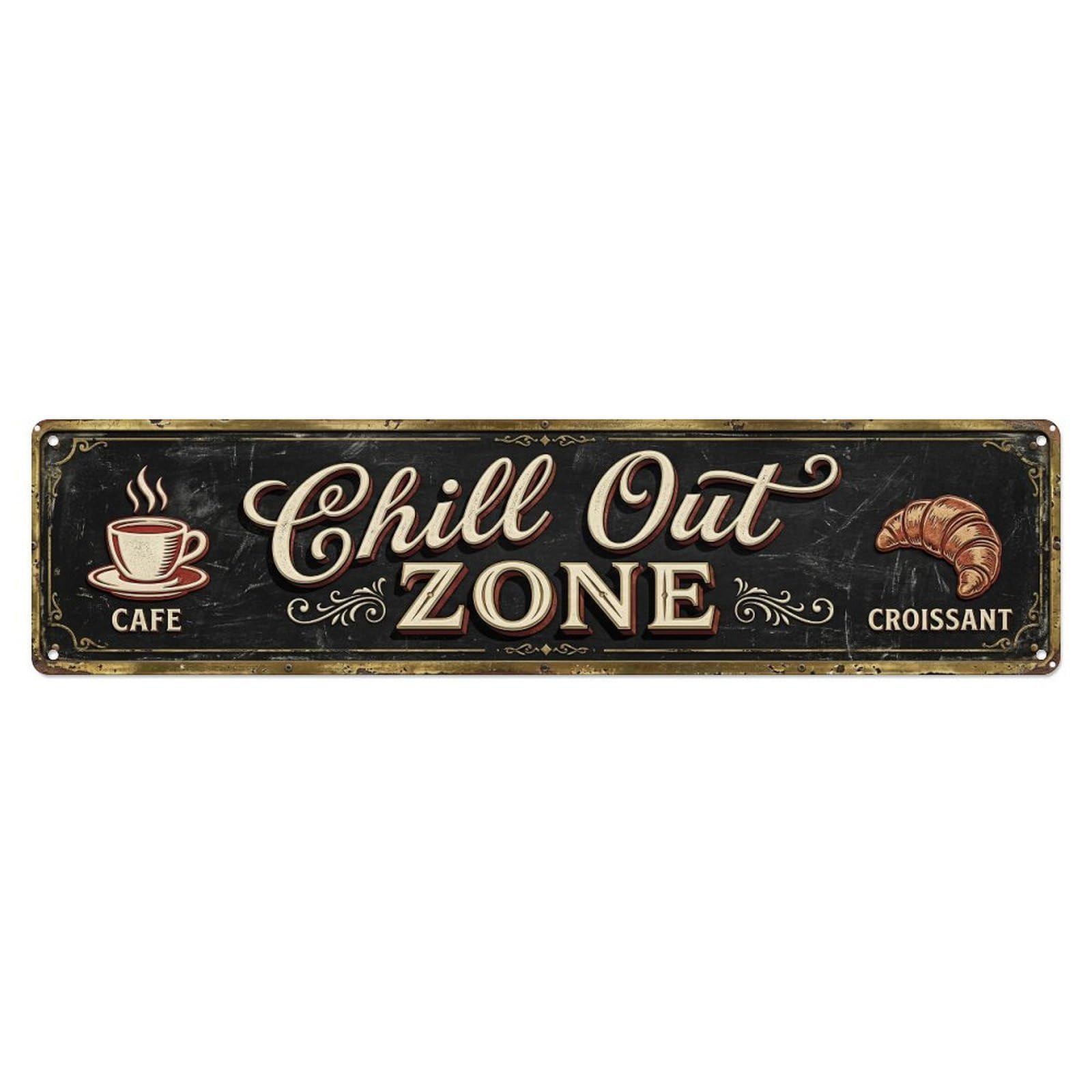 Chill Out Zone Faded Bistro 4 Metal Tin Skinny Sign Plaque Wall Decor for Cafe, Club Bar, Office, Home Garden Metal Poster 4x16Inch