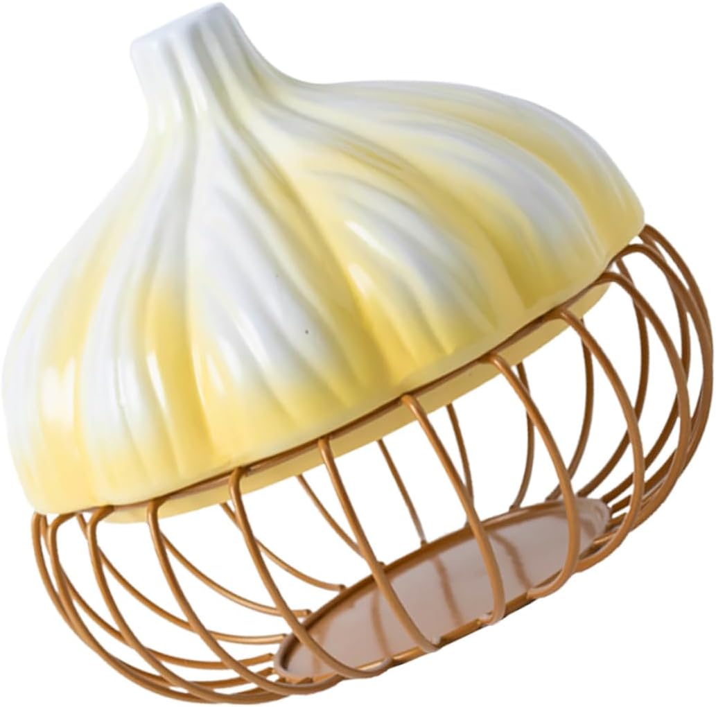 Multi-Function Garlic Holder and Egg Basket Ceramic Kitchen Storage for Garlic Ginger and Onions Iron Wire Design for Home Use