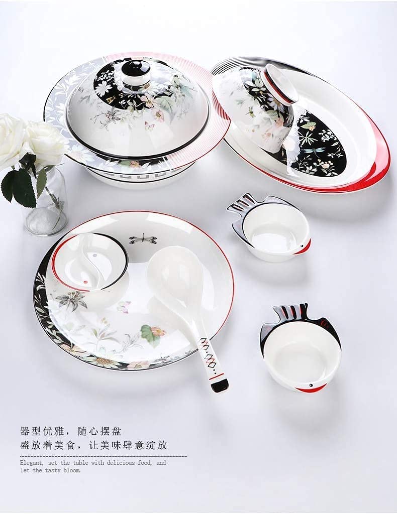 Zestawy obiadowe Zestaw naczyń, styl japoński 50 elementów Porcelana kostna 24K Phnom Penh Luksusowa zastawa stołowa z porcelany kostnej, serwis na 10 osób(