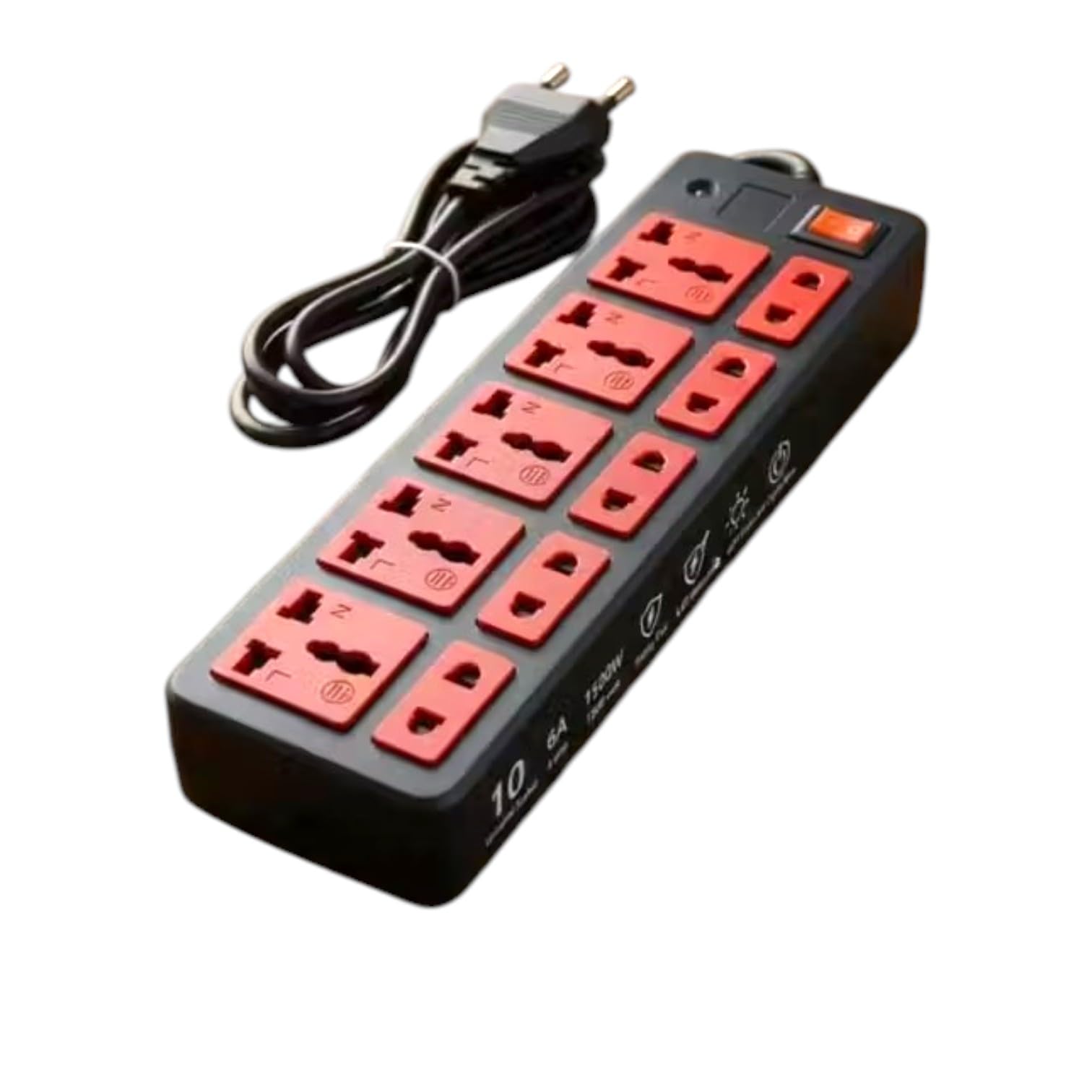 10-Socket Extension Board with On/Off Switch, LED Indicator, Flame Protection, Black and Red-picture-17