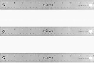 Westcott Stainless Steel Ruler Set with Non-Slip Cork Backing, Easy to Read Etched Markings, Flexible and Sturdy Design, for Crafting, Office, Classroom, Back to School Supplies, …