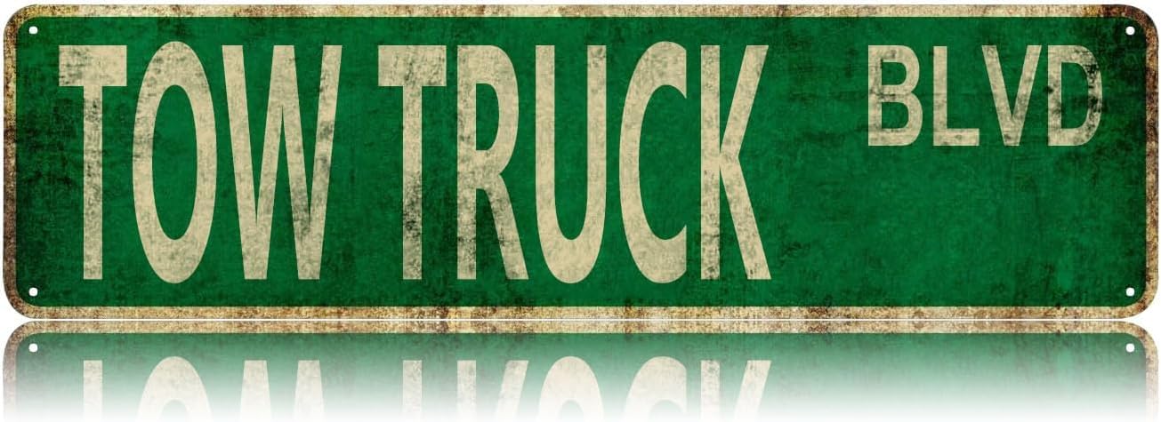 Vintage Signs Tow Truck Blvd Sign Street Signs Retro Metal Sign for Home Garage Farmhouse Bar Coffee Garden Bathroom Kitchen House Man Cave and Gothic Indoor Ourdoor Decor,Aluminium 4x16 Inch
