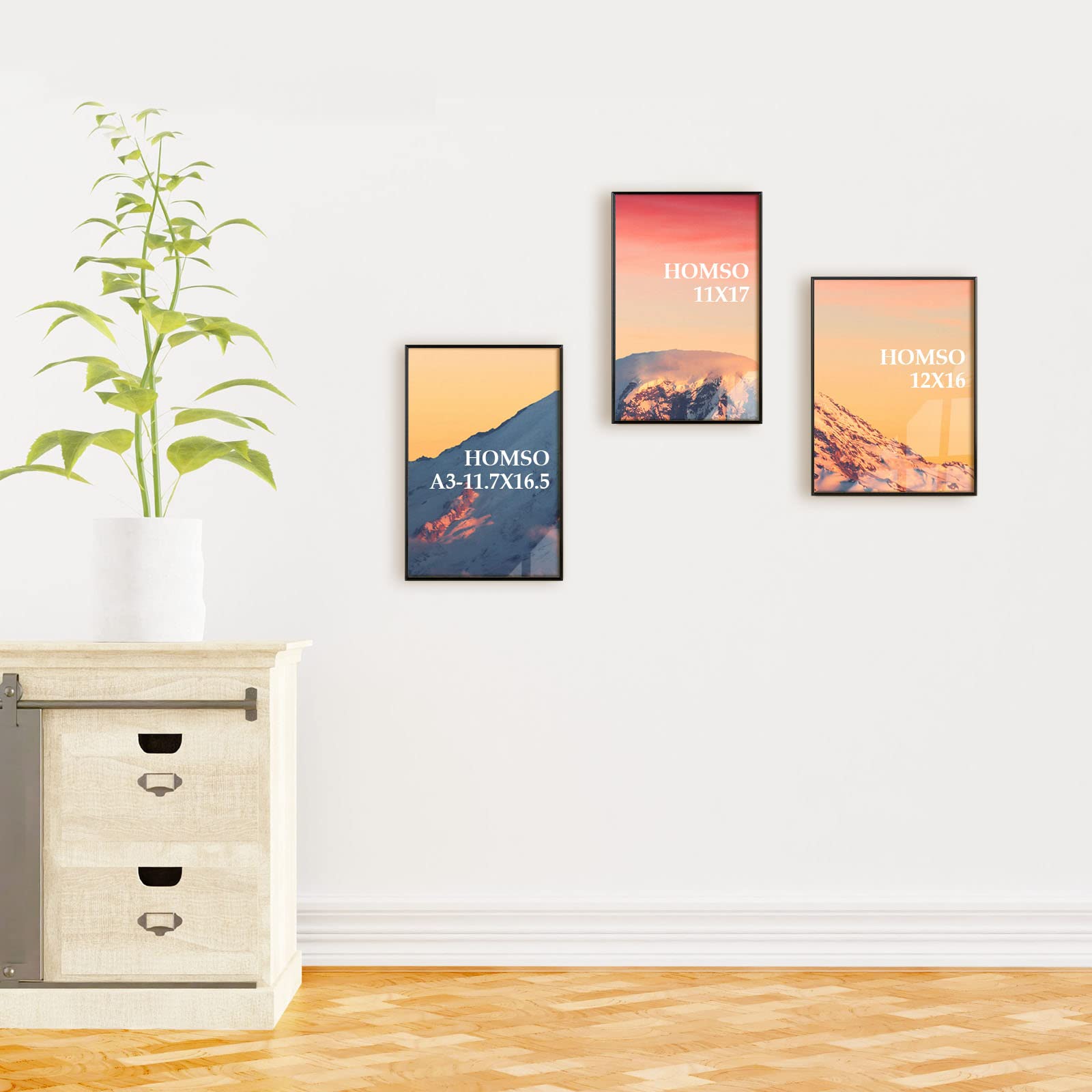 HomsoBlack Poster Frames Set For A3 11X17 12X16 size, Aluminum Picture Frames with High Definition Acrylic and Thin Metal Edge for Wall Mounting and Displaying - 3 Pack