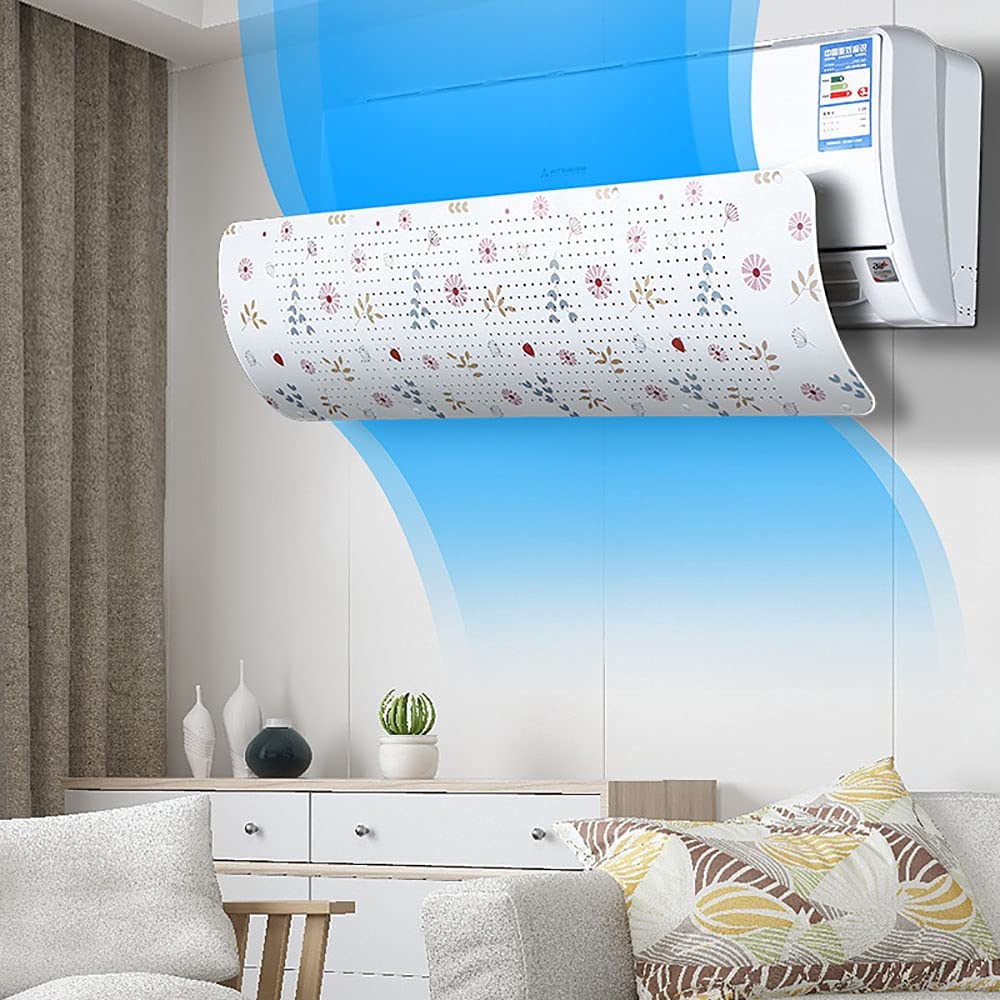 MUMOO BEAR Air Conditioner Deflector Air Conditioning Baffle Shield Telescopic AC Air Flow Deflector Prevent Cold Air Direct Blowing Angle Adjustable and Easy Installation for Home AC (90cm, Flower)
