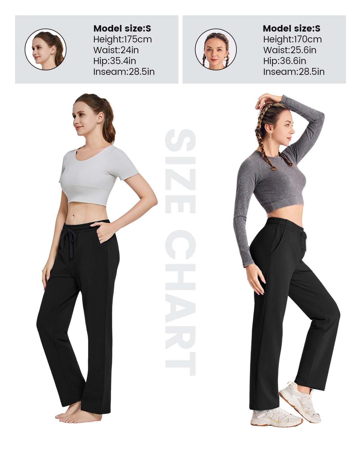 SPECIALMAGIC Pantalones de yoga para mujer con bolsillos interiores y pierna ancha, 01-negro-25.0 in (25 pulgadas), Medium