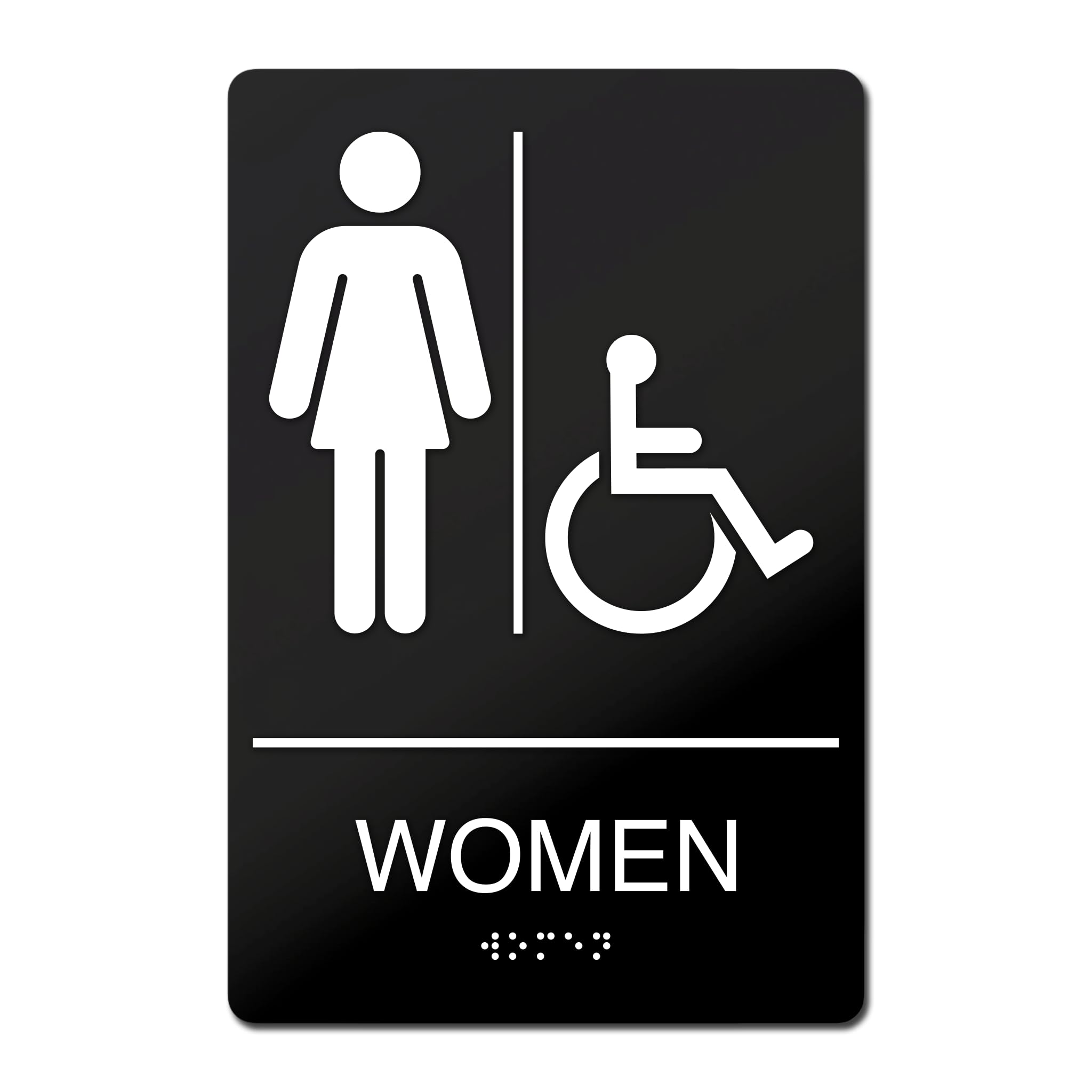 Women's ADA Compliant Restroom Sign with Braille, Self Adhesive ABS Plastic Sign for Business, 9" x 6