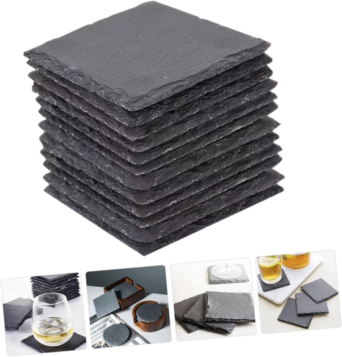 12Pcs Square Rustic Natural Rock Coasters with Non-Slip Grip Heat Resistant Drink Mats for Kitchen Bar Table Protective Cup Pads