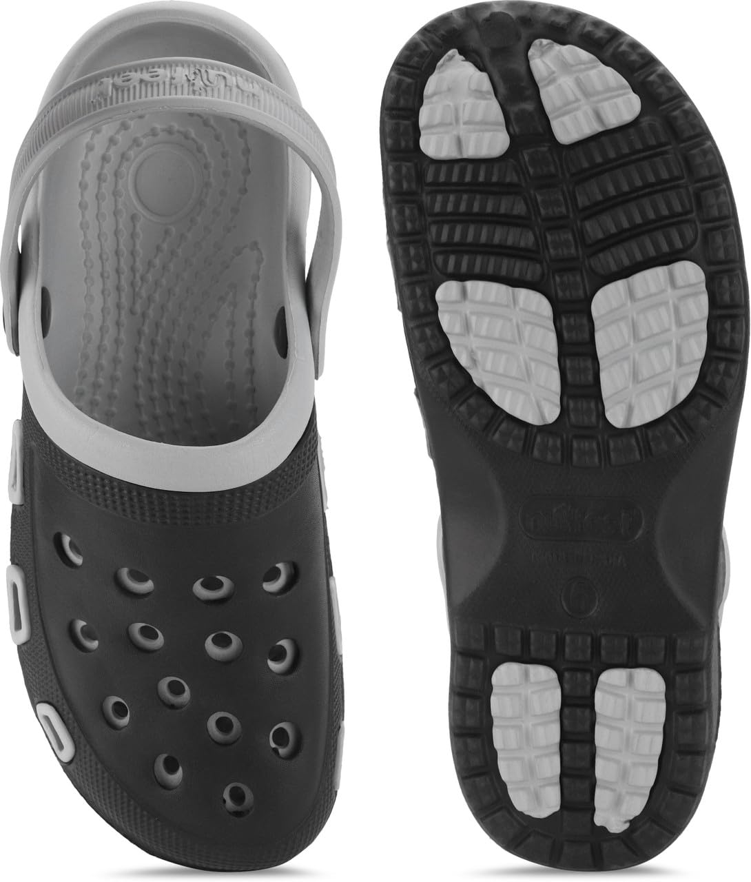 I Lite Footwear Men's Classic Clog with Back Strap, Black and Grey, Rubber Sole, Ventilation Holes, Slip-on, Casual Walking-image-5