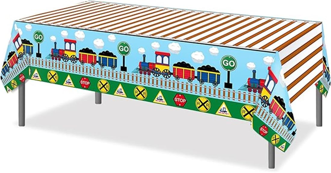 TOKYMOON 2 Pack of Disposable Rectangular 54x87In Train Themed Striped Tablecloths for Kids Baby Shower, 2pcs - Image 2