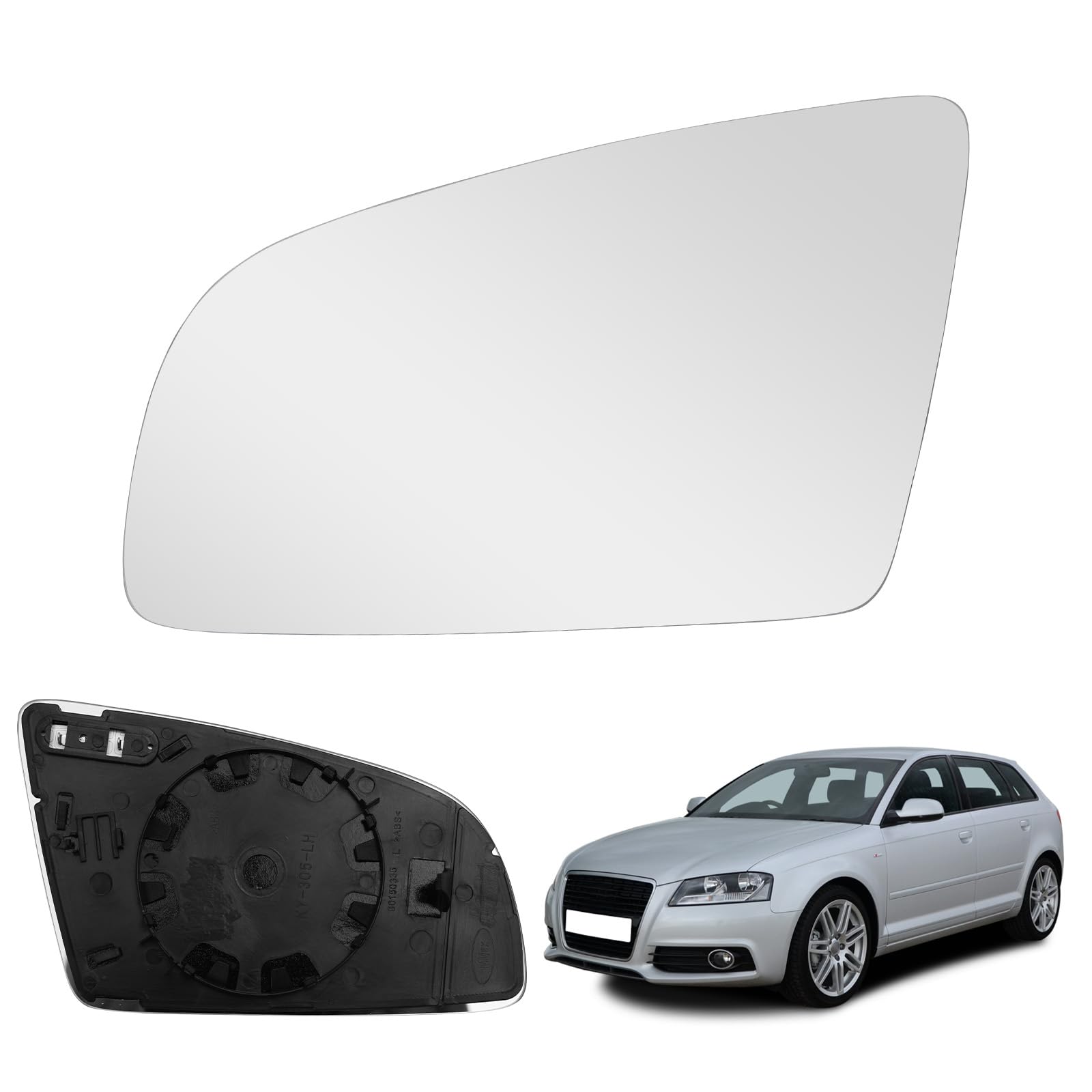 Cristal de Espejo Compatible con Audi A3/S3 2004-2008, A4/S4 2002-2008, A6/S6 2006-2008, Cristal de Espejo Exterior Hiperbólico Asférico Retrovisor Térmico