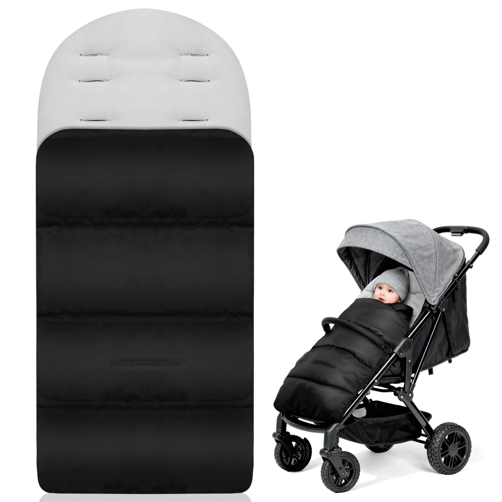 AOOWU Fußsack Kinderwagen Winter, Babyfußsack Baby Fußsack Winterfußsack Babyschale mit Reißverschluss, Kuschelsack Babydecke Kinderwagen, Universelle & Wasserdicht, Maschinenwaschbar, Grau
